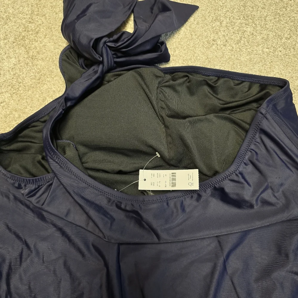 NWT J. Crew Navy Blue Bow Tie‎ One Shoulder One-Piece Swimsuit Size 20